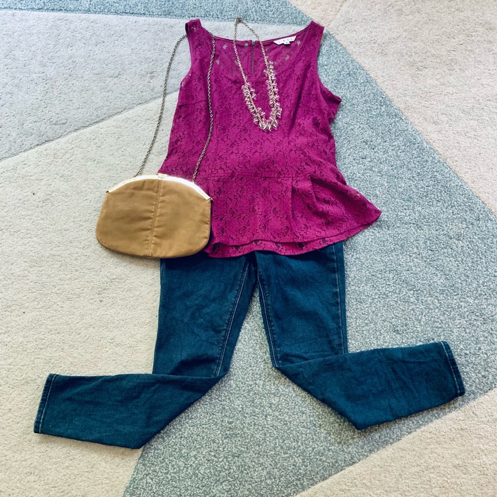 Cabi Fuchsia/Purple Peplum Lace Top